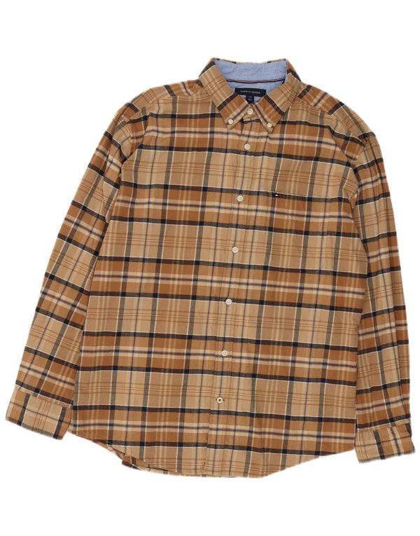 Tommy Hilfiger muška klasična flanelska košulja velikog bež kariranog pamuka