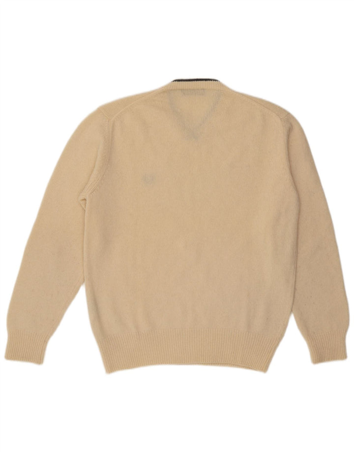 Veliki bež vuneni muški džemper s V-izrezom Fred Perry