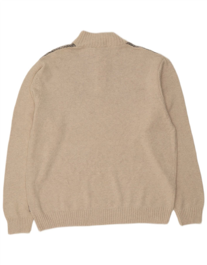 CHAPS Mens Zip Neck Jumper Sweater XL Grey Geometric Cotton