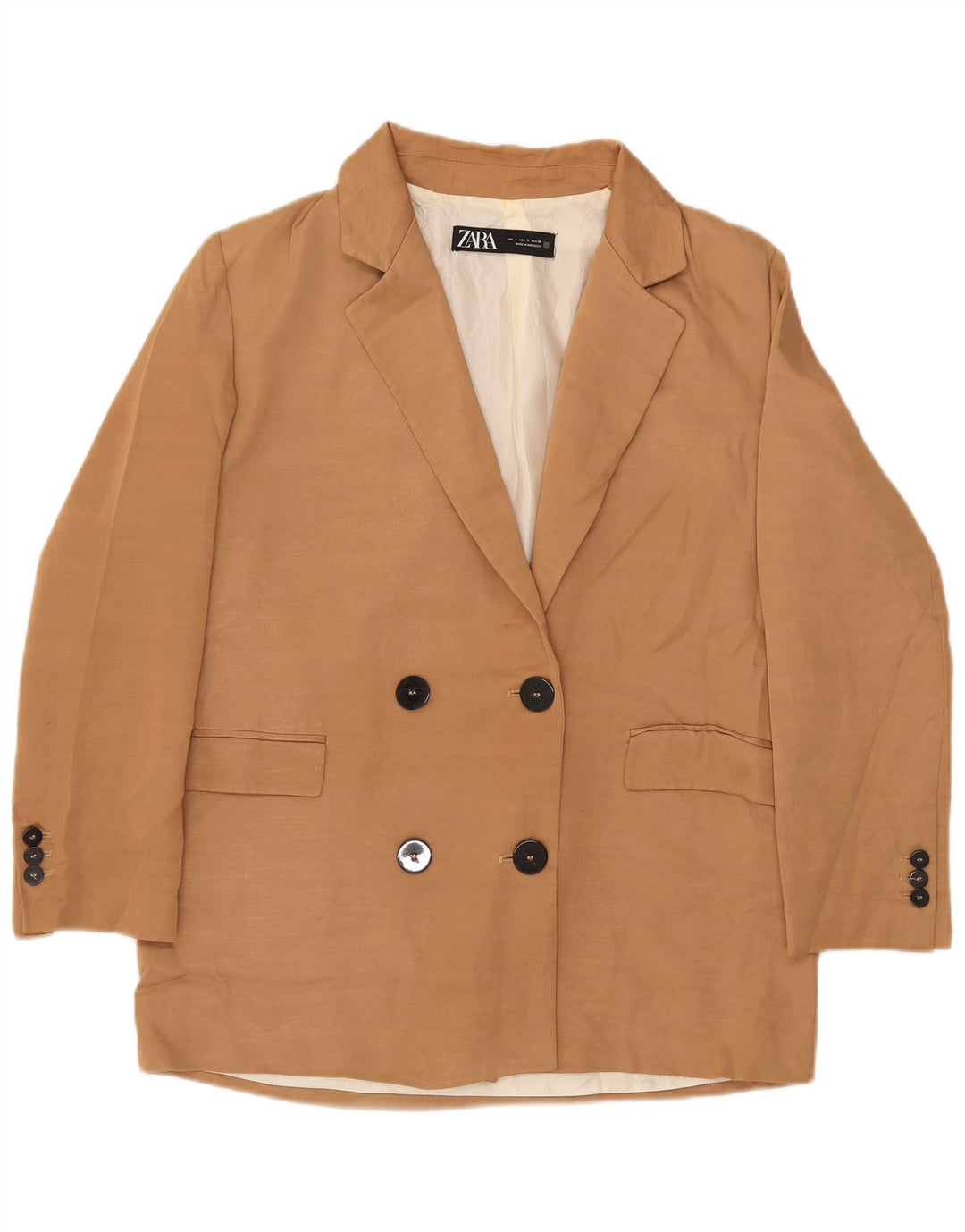 ZARA ženska prevelika jakna s dvostrukim kopčanjem UK 10 Mala bež