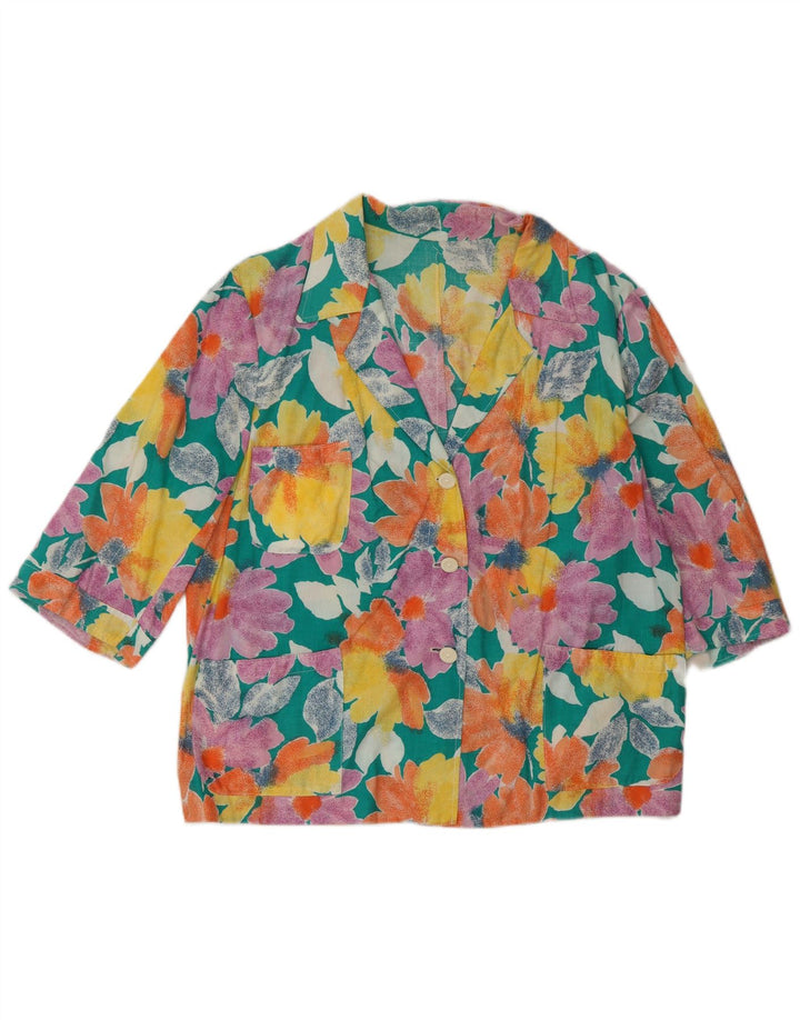 Vintage ženski sako s 3 gumba UK 16 Veliki raznobojni cvjetni