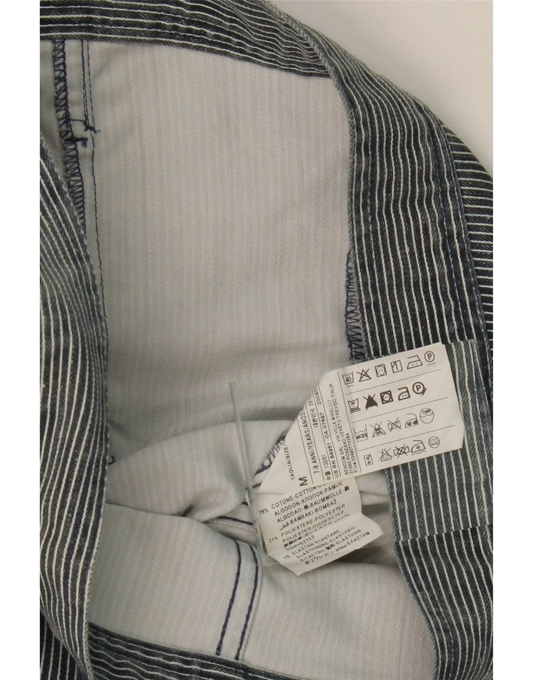 BENETTON Boys Denim Jacket 7-8 Years Medium Grey Pinstripe Cotton Vintage Benetton and Second-Hand Benetton from Messina Hembry 