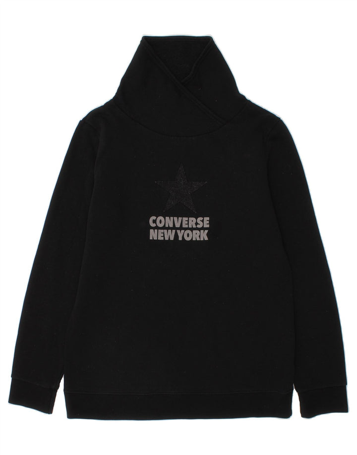 CONVERSE Womens Graphic Fleece Jumper UK 12 Medium Black Cotton Vintage Converse and Second-Hand Converse from Messina Hembry 