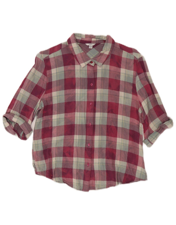 Guess ženska široka flanelska košulja s 3/4 rukava UK 10 Mala crvena karirana