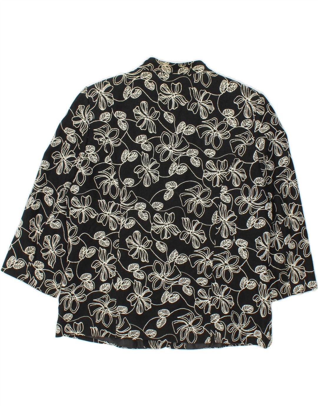 EWM Womens 3 Button 3/4 Sleeve Blazer Jacket UK 14 Medium  Black Floral Vintage EWM and Second-Hand EWM from Messina Hembry 