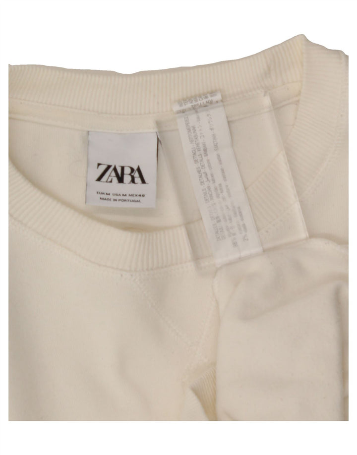 ZARA Womens Sweatshirt Jumper UK 14 Medium White Cotton Vintage Zara and Second-Hand Zara from Messina Hembry 