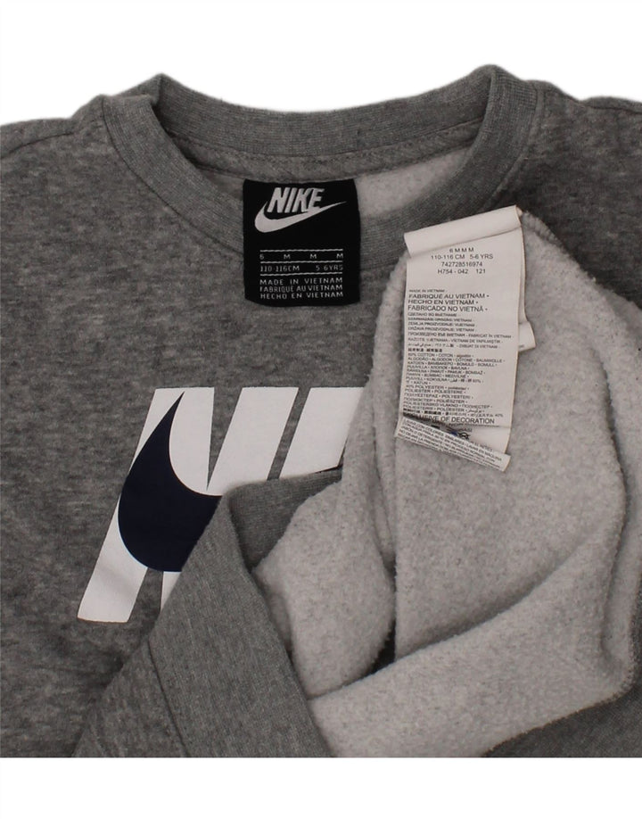 NIKE Boys Graphic Sweatshirt Jumper 5-6 Years Medium  Grey Cotton Vintage Nike and Second-Hand Nike from Messina Hembry 