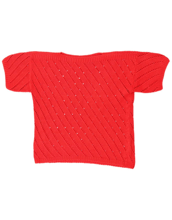 Vintage ženski kratki pulover kratkih rukava s brodskim izrezom UK 14 srednje crvena