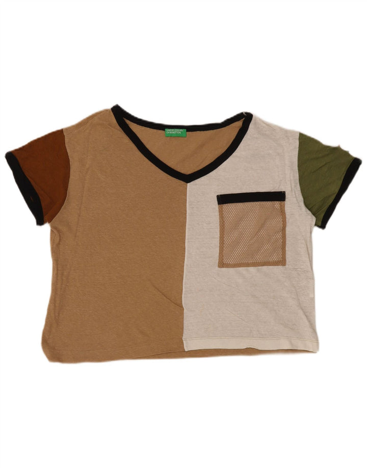 BENETTON Ženska skraćena majica kratkih rukava UK 6 XS Beige Colourblock