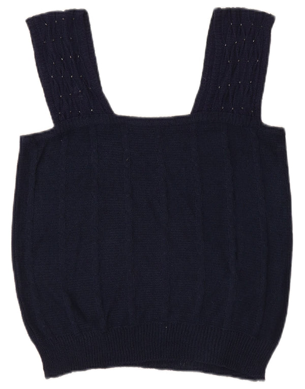 Vintage ženski kratki pleteni Cami Top UK 8 Small tamnoplavi