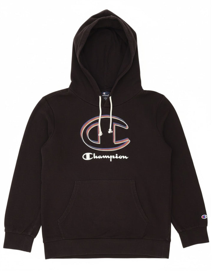 CHAMPION Boys Graphic Hoodie Jumper 9-10 Years Medium  Black