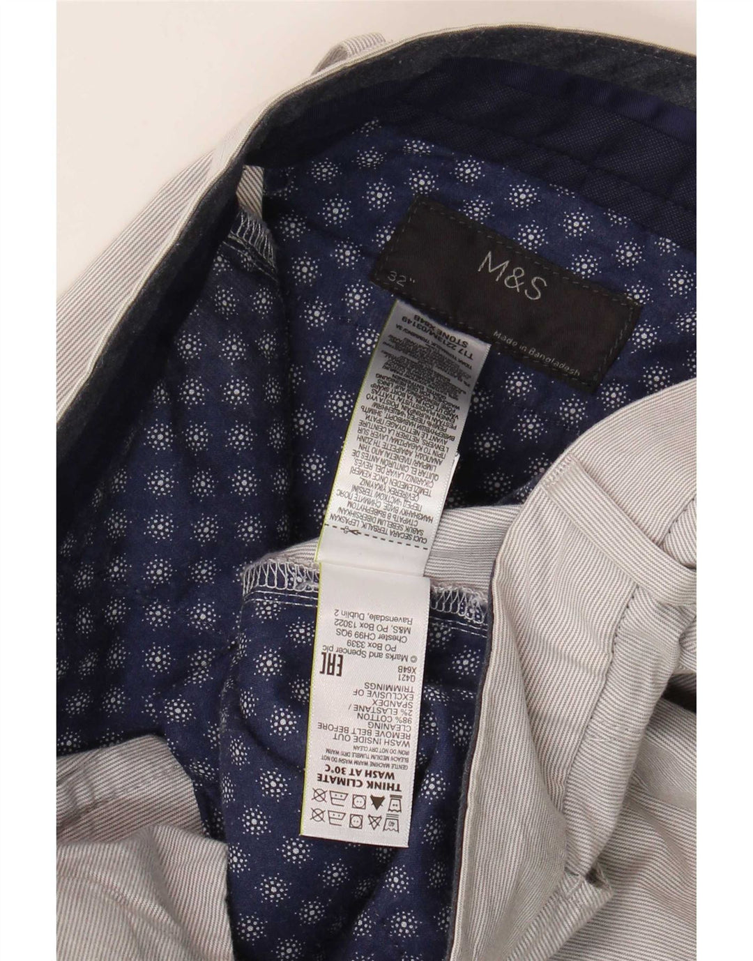 Marks & Spencer muške chino kratke hlače W32 pamuk srednje sive pruge
