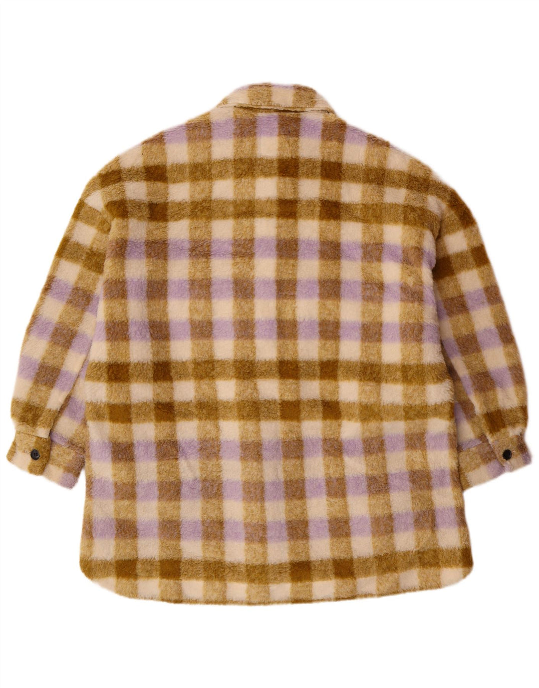 Zara ženska prevelika jakna od flisa UK 10 Mala bež karirana poliester