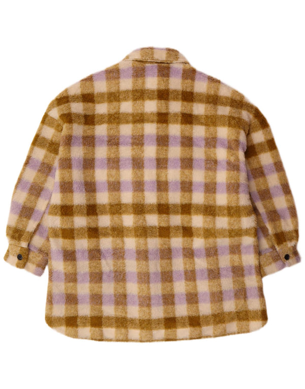 Zara ženska prevelika jakna od flisa UK 10 Mala bež karirana poliester