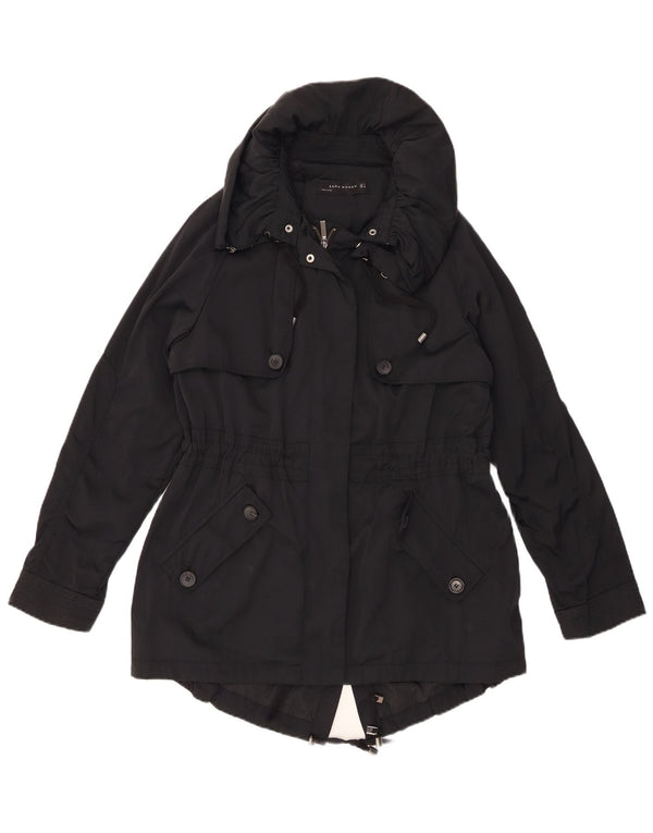ZARA Womens Hooded Oversized Parka Jacket UK 10 Small Black