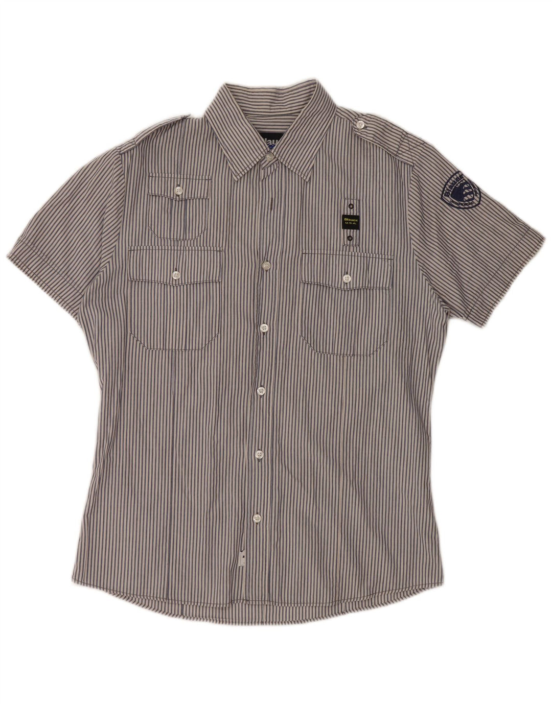 BLAUER muška vojna majica kratkih rukava, pamuk s velikim plavim prugama