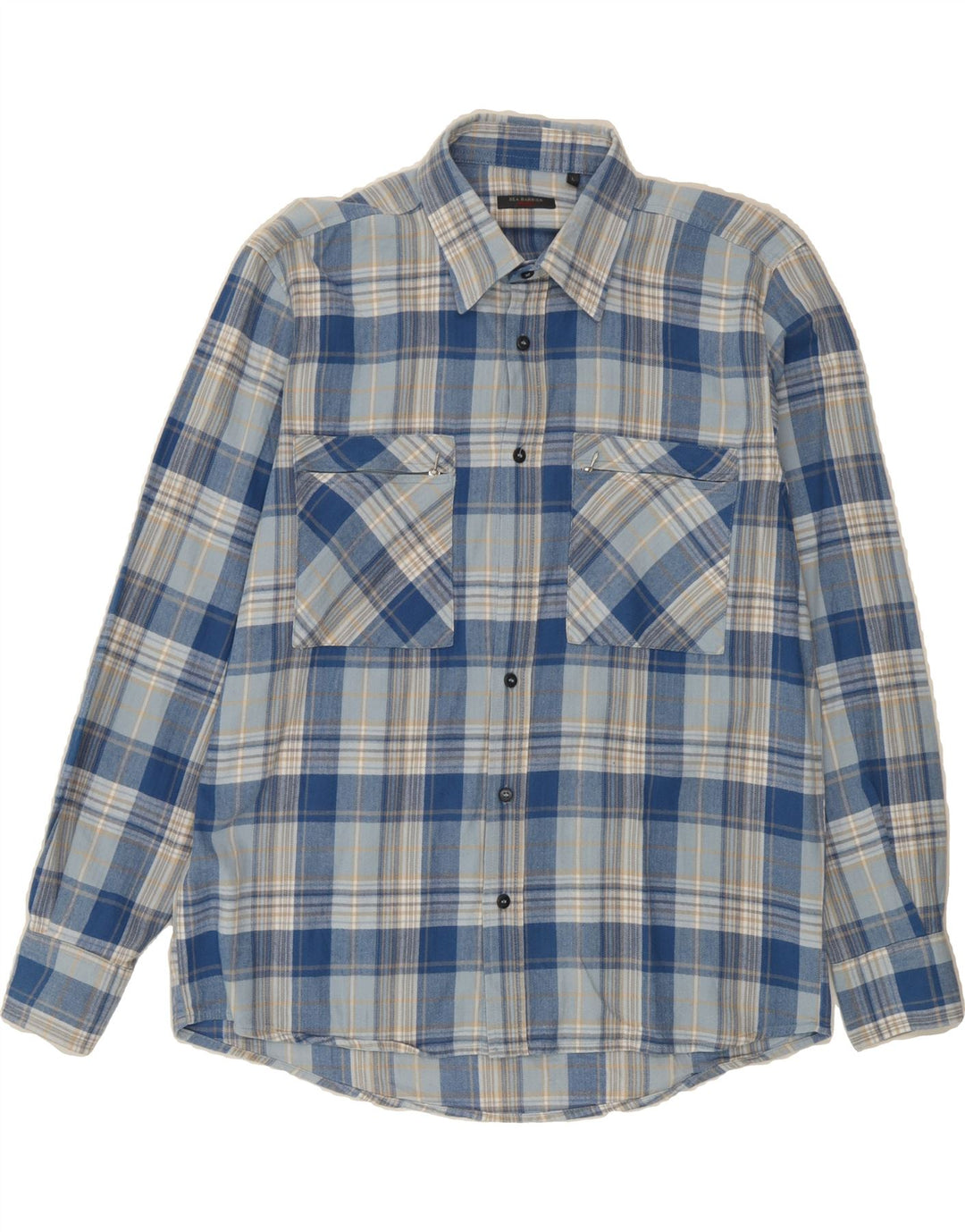 SEA BARRIER Mens Shirt Large Blue Check Cotton Vintage Sea Barrier and Second-Hand Sea Barrier from Messina Hembry 