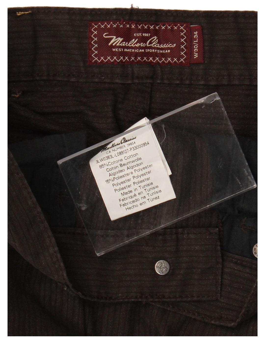 MARLBORO CLASSICS Muške ravne ležerne hlače W30 L34 Smeđi pamuk