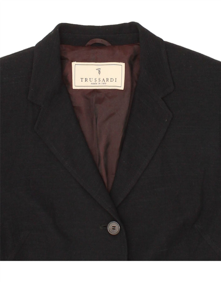 TRUSSARDI Womens 3 Button Blazer Jacket IT 42 Medium Black Viscose Vintage Trussardi and Second-Hand Trussardi from Messina Hembry 