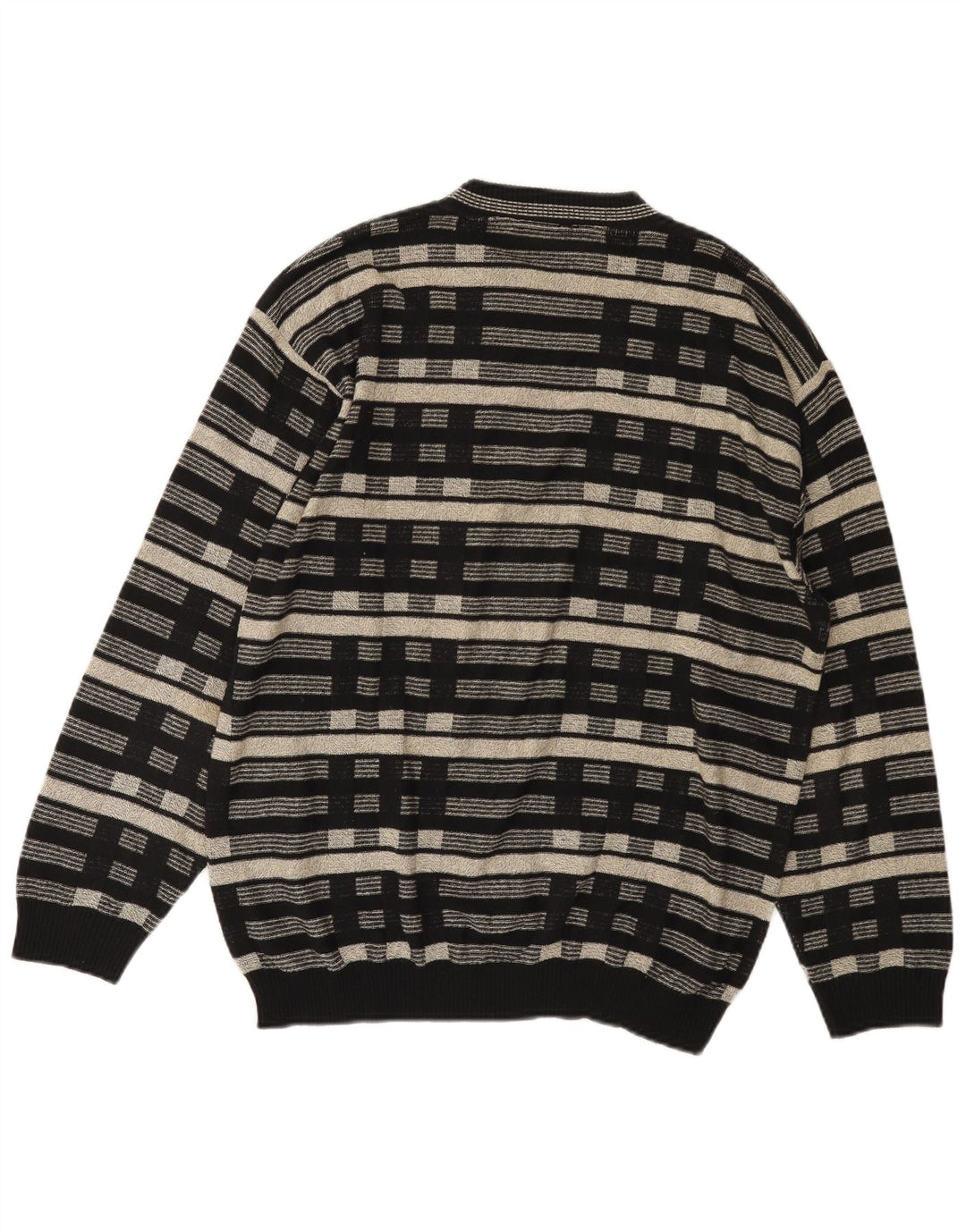 Vintage muški džemper s okruglim izrezom UK 38/40 srednji crni geometrijski