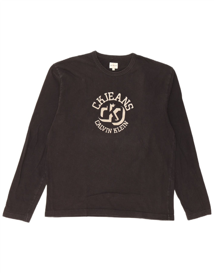 Calvin Klein Jeans muška majica dugih rukava s grafikama, veliki crni pamuk