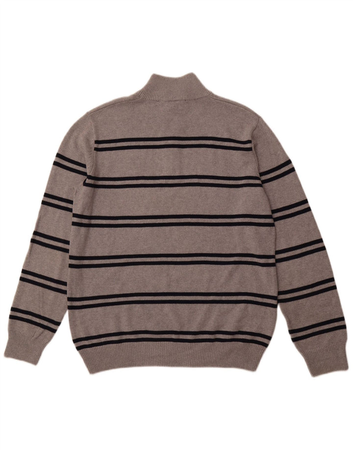 CREW CLOTHING Muški pulover s izrezom i patentnim zatvaračem 2XL pamuk na sive pruge