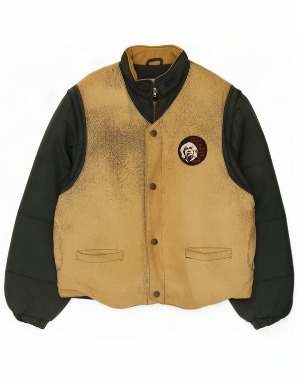 Vintage muška podstavljena trkačka jakna UK 40 Large Green Colourblock poliuretan