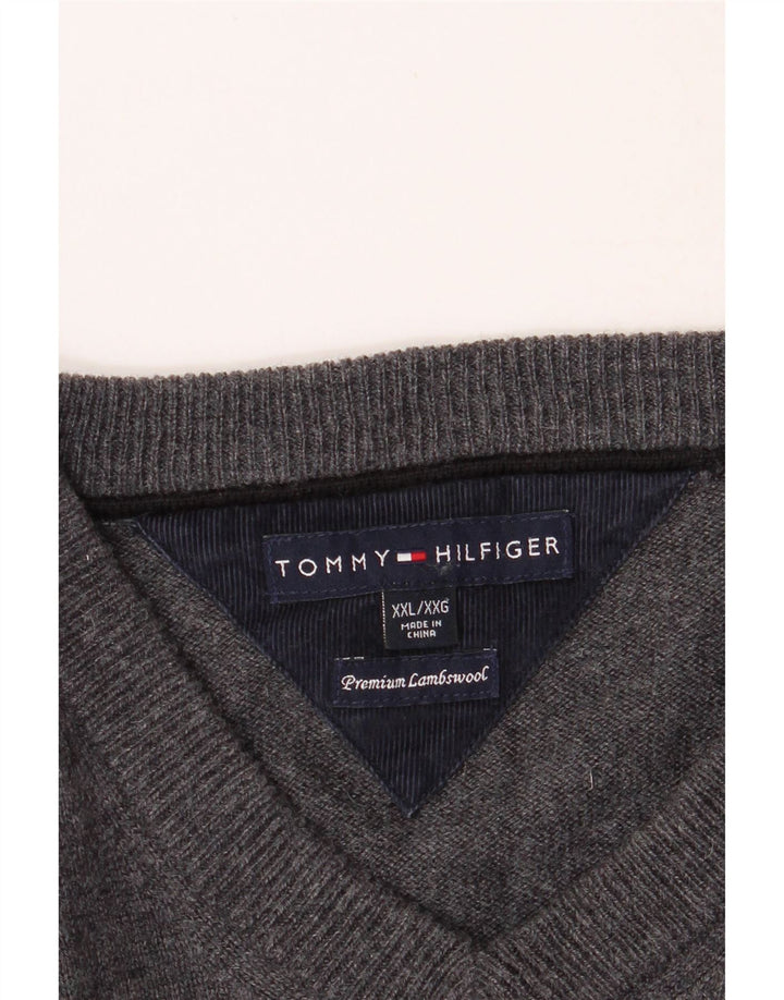 TOMMY HILFIGER Mens V-Neck Jumper Sweater 2XL Grey Vintage Tommy Hilfiger and Second-Hand Tommy Hilfiger from Messina Hembry 