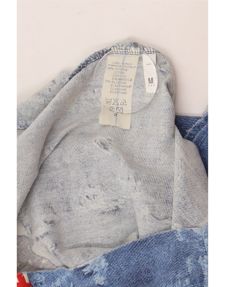 Vintage ženska opuštena mini suknja srednje veličine W28, plavi patchwork pamuk, SAD
