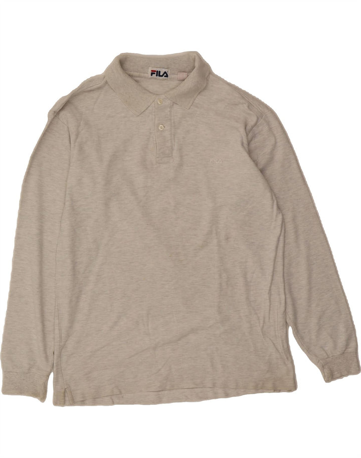 FILA Mens Long Sleeve Polo Shirt IT 50 Medium Grey Cotton Vintage Fila and Second-Hand Fila from Messina Hembry 