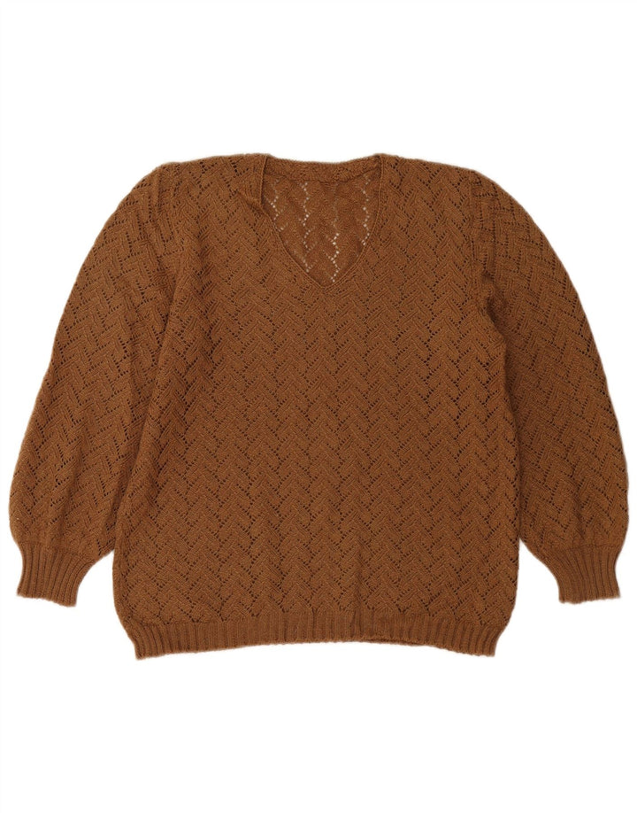 Vintage ženski džemper s V-izrezom UK 14 Srednje smeđa