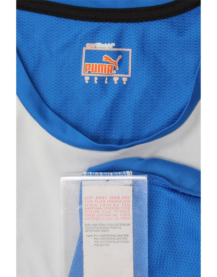 PUMA Mens T-Shirt Top Large Blue Colourblock Polyester Vintage Puma and Second-Hand Puma from Messina Hembry 