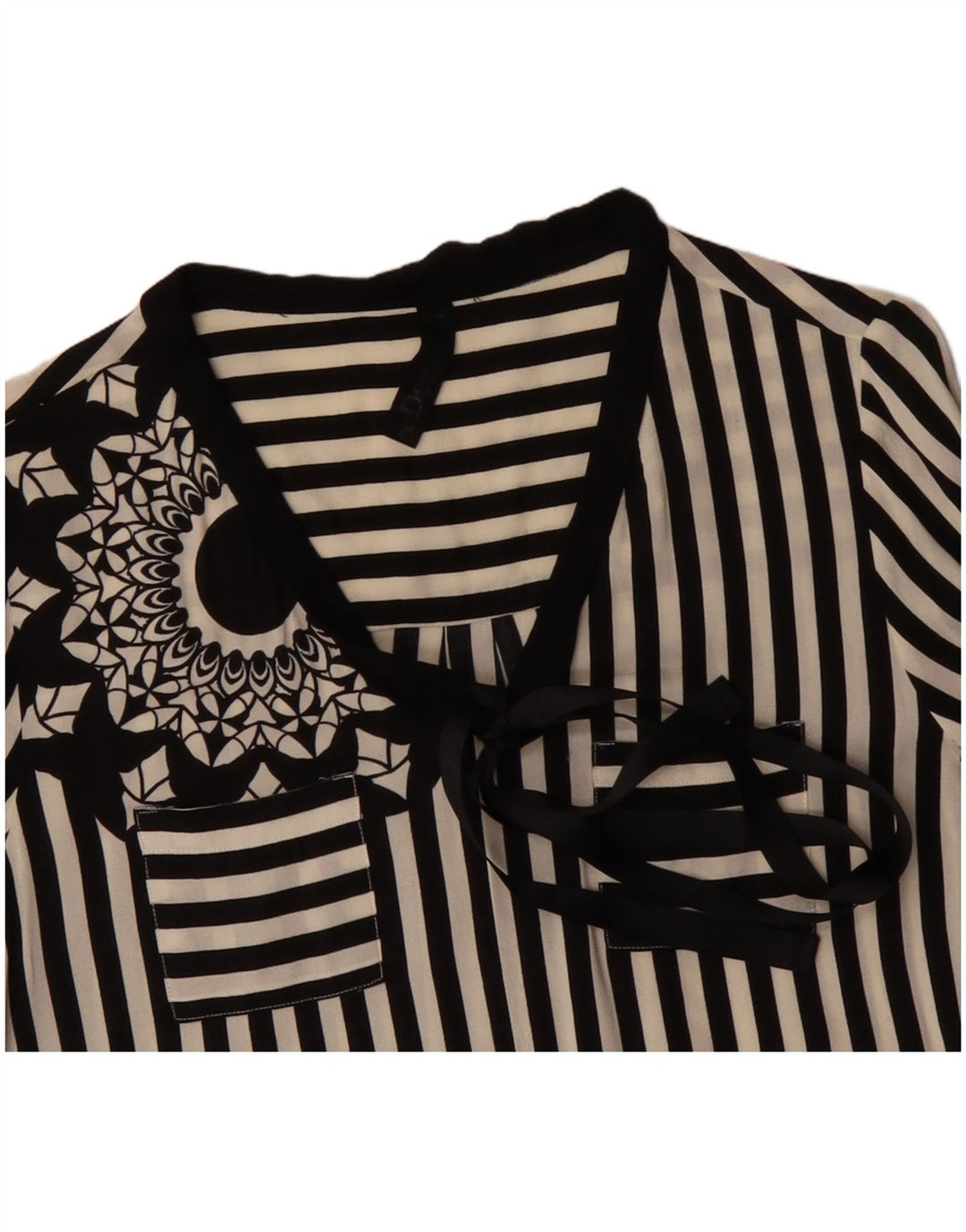 DESIGUAL Ženska košulja s grafičkim prednjim rubom UK 12 srednje crna na pruge