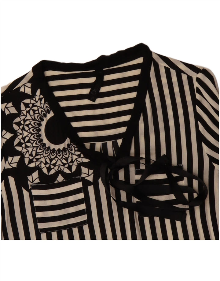 DESIGUAL Ženska košulja s grafičkim prednjim rubom UK 12 srednje crna na pruge