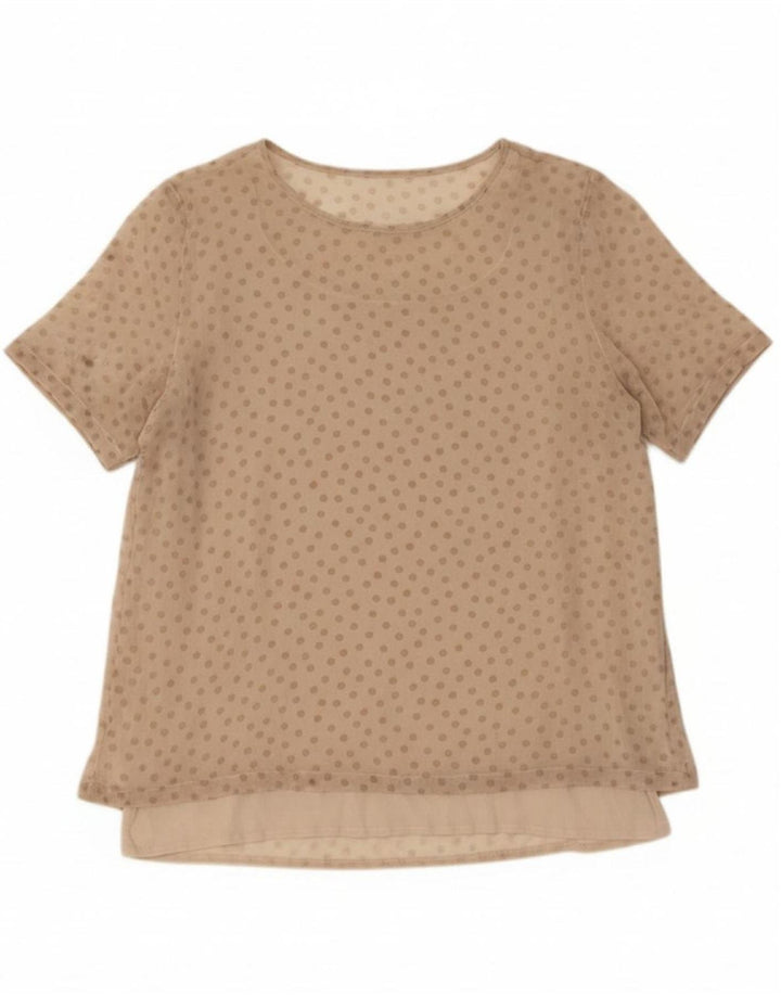 LES COPAINS Womens Blouse Top IT 42 Medium Beige Polka Dot Silk