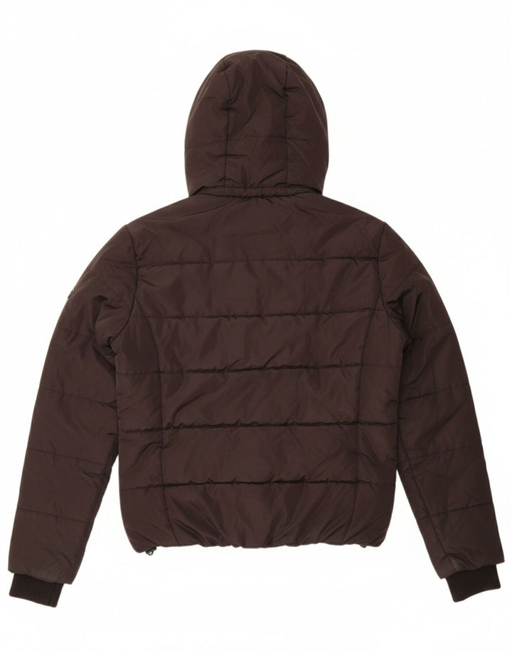 SUPERDRY Womens Hooded Bomber Padded Jacket UK 14 Medium Black Polyester