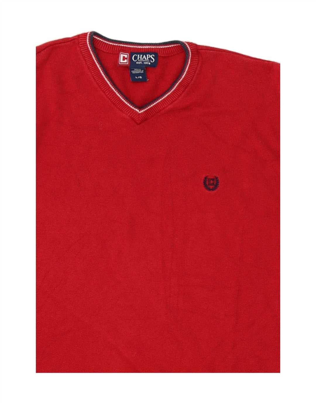 CHAPS Mens V-Neck Jumper Sweater Large Red Cotton Vintage Chaps and Second-Hand Chaps from Messina Hembry 