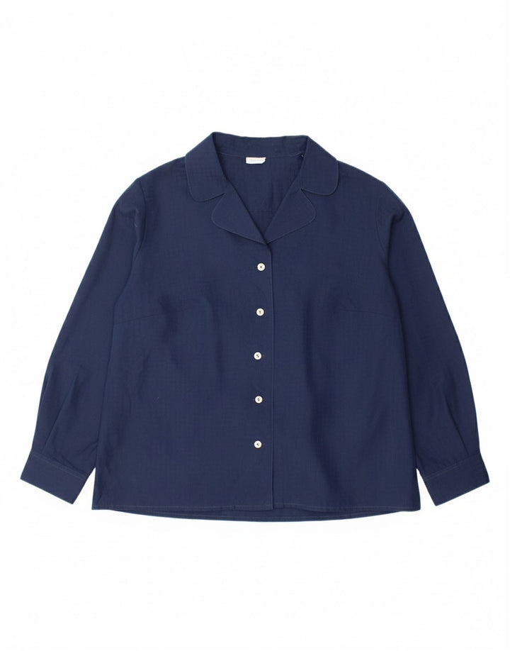 VINTAGE Womens Shirt Blouse IT 53 2XL Navy Blue Check