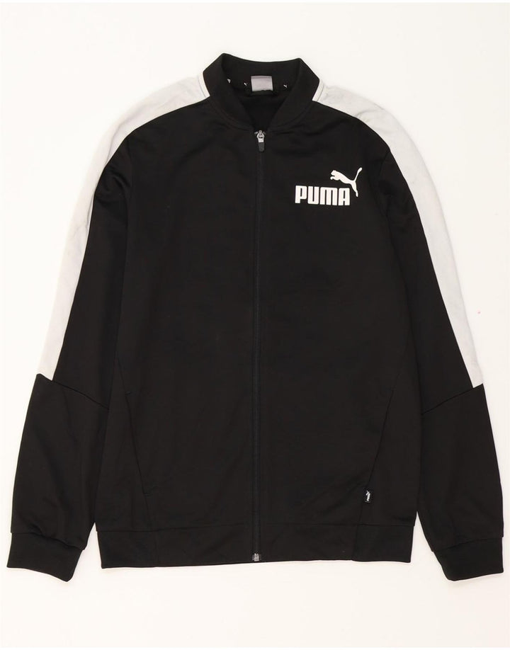 PUMA Boys Tracksuit Top Jacket 15-16 Years Black Colourblock Polyester