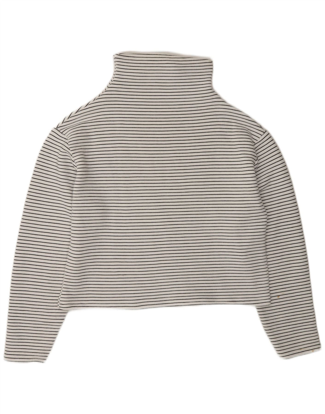 ZARA Womens Crop Roll Neck Jumper Sweater UK 14 Medium White Striped