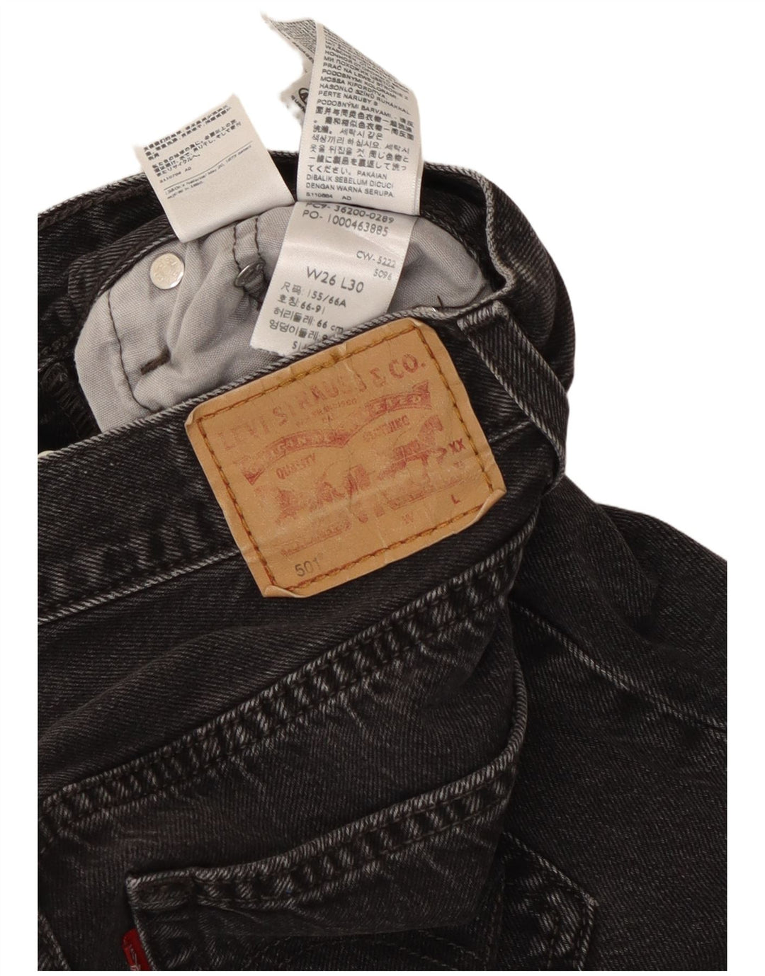 Levi's ženske 501 ravne traperice W26 L28 crni pamuk