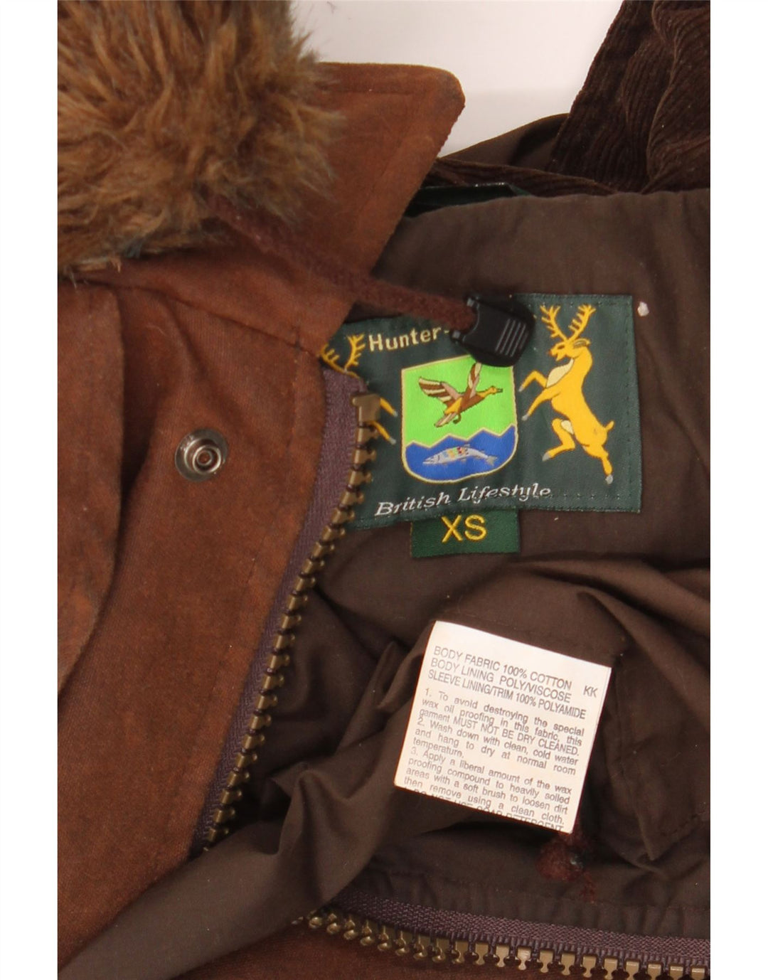 HUNTER Muški lovački kaput od voštanog pamuka s kapuljačom UK 34 XS Smeđi pamuk