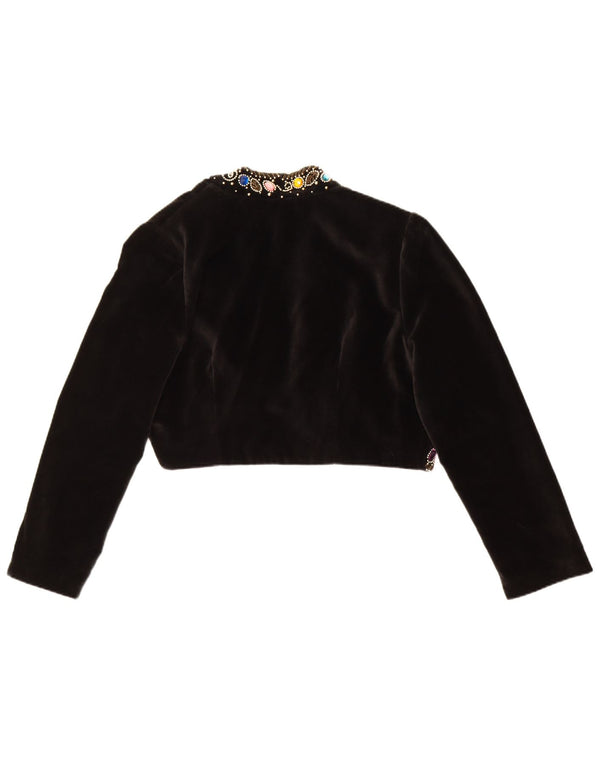 Vintage ženska baršunasta bolero jakna UK 14 Veliki crni pamuk