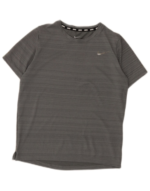 Nike Boys Dri Fit T-Shirt Top 10-11 Years Medium Grey Striped Poliester