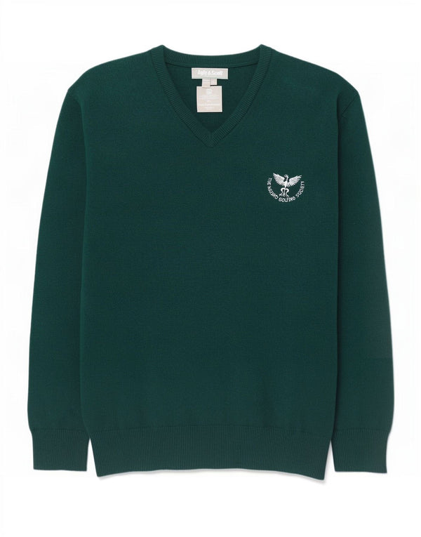 Lyle & Scott Mens V-Neck Jumper Sweater 2XL Green Wool
