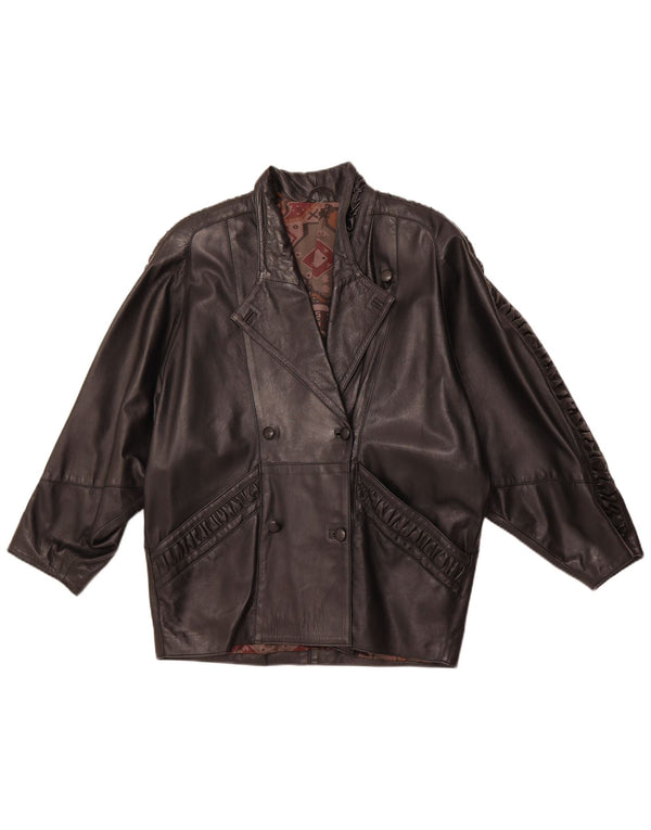 VINTAGE ženska dvostruka kožna jakna UK 16 Velika crna koža