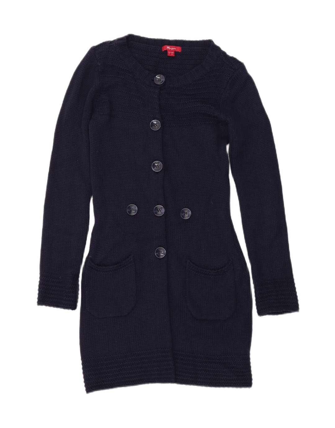 MONSOON ženski dugi kardigan pulover UK 8 Mali tamnoplavi akril