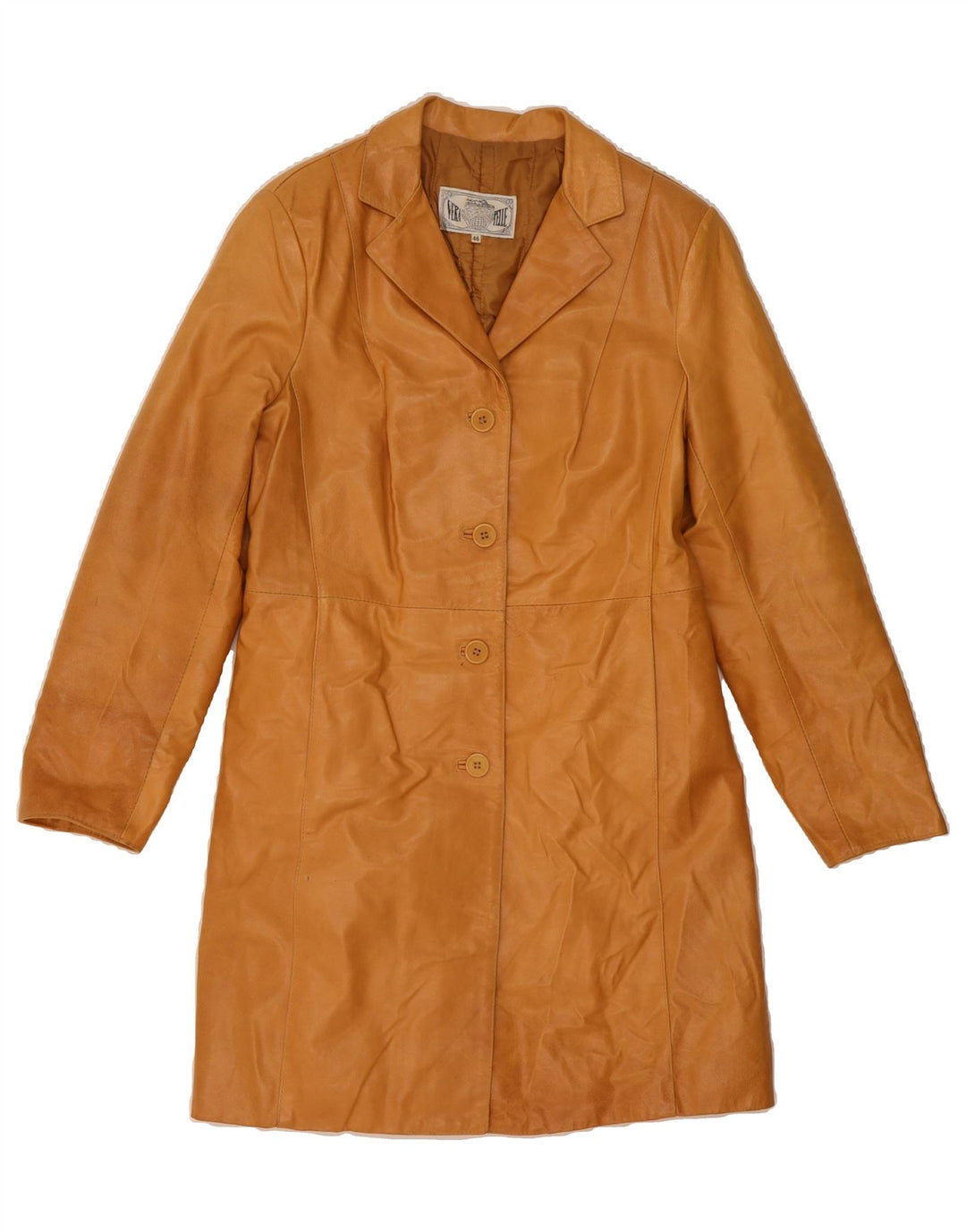 VINTAGE Womens Leather Coat IT 46 Large Beige Leather Vintage Vintage and Second-Hand Vintage from Messina Hembry 