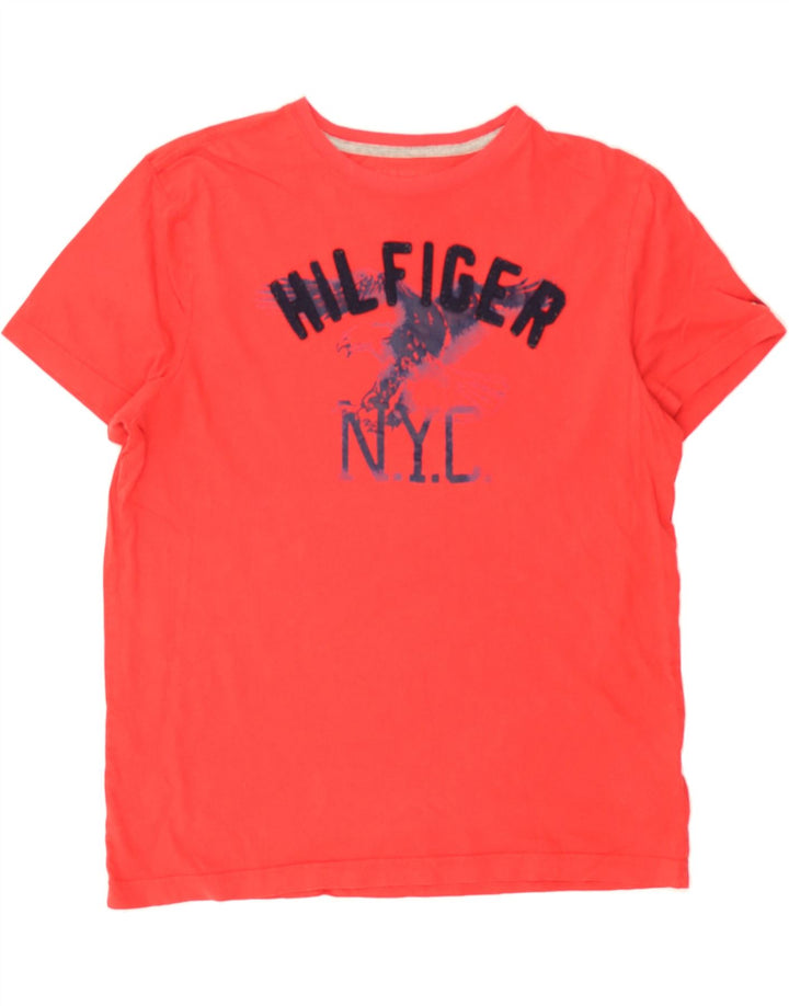 TOMMY HILFIGER Mens Graphic T-Shirt Top Medium Red Cotton Vintage Tommy Hilfiger and Second-Hand Tommy Hilfiger from Messina Hembry 