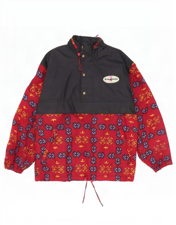 Vintage muška anorak kišna jakna s kapuljačom širokog kroja UK 38 srednje crvena geometrijska